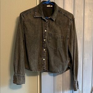 Gap Cropped Denim Shirt XS Black